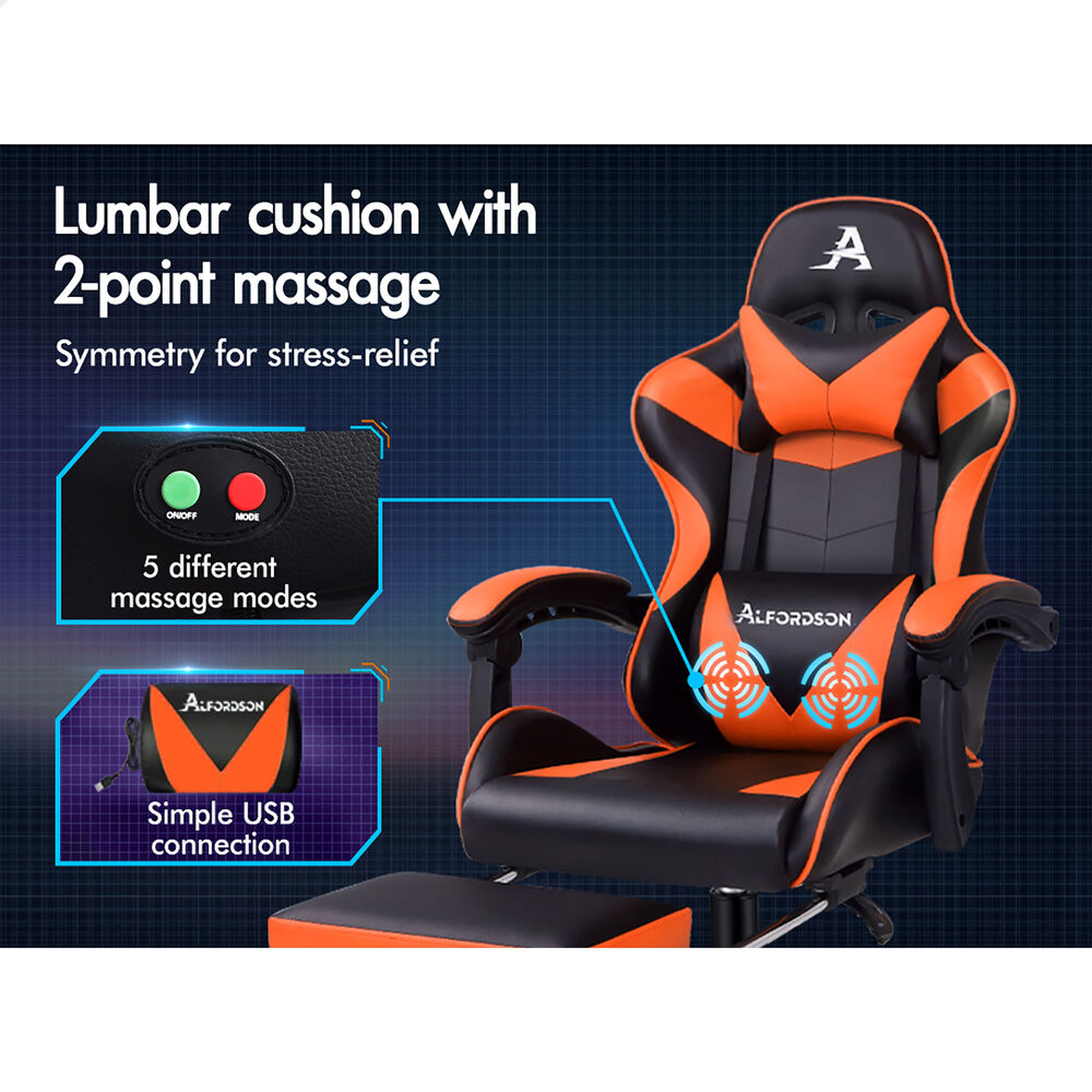 ALFORDSON Gaming Chair Office Executive Racing Footrest Seat PU Leather Orange
