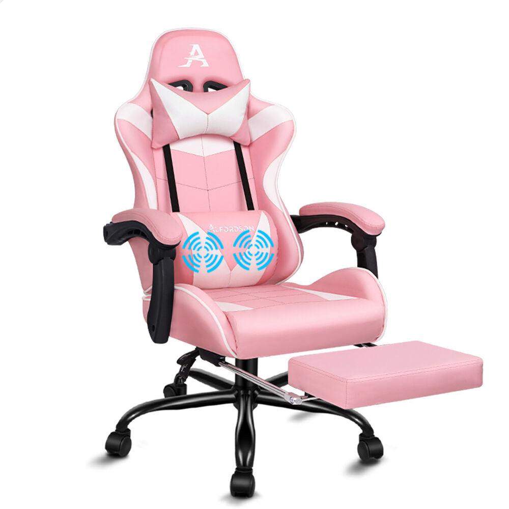 ALFORDSON Gaming Chair Office Executive Racing Footrest Seat PU Leather Pink