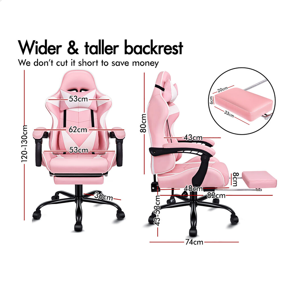 ALFORDSON Gaming Chair Office Executive Racing Footrest Seat PU Leather Pink