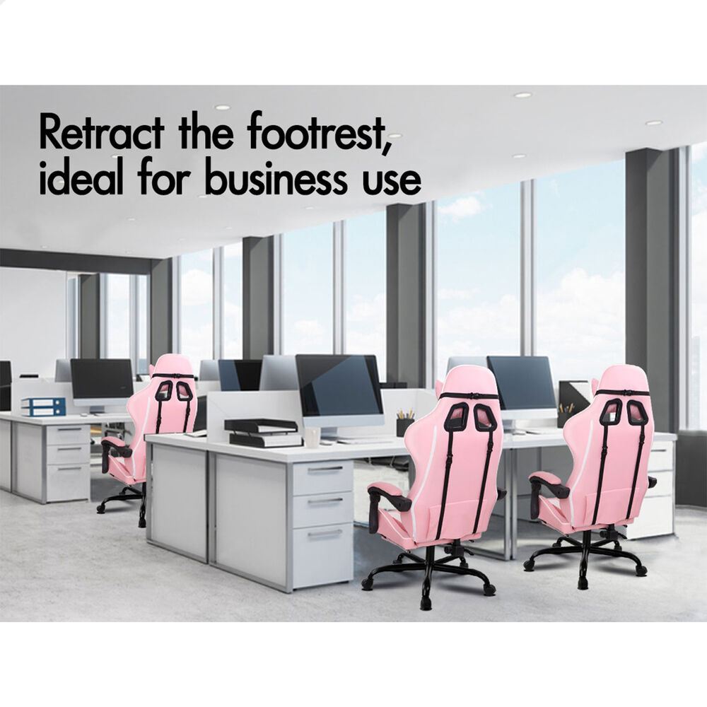 ALFORDSON Gaming Chair Office Executive Racing Footrest Seat PU Leather Pink