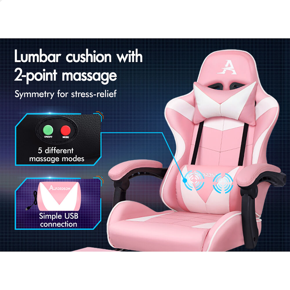 ALFORDSON Gaming Chair Office Executive Racing Footrest Seat PU Leather Pink