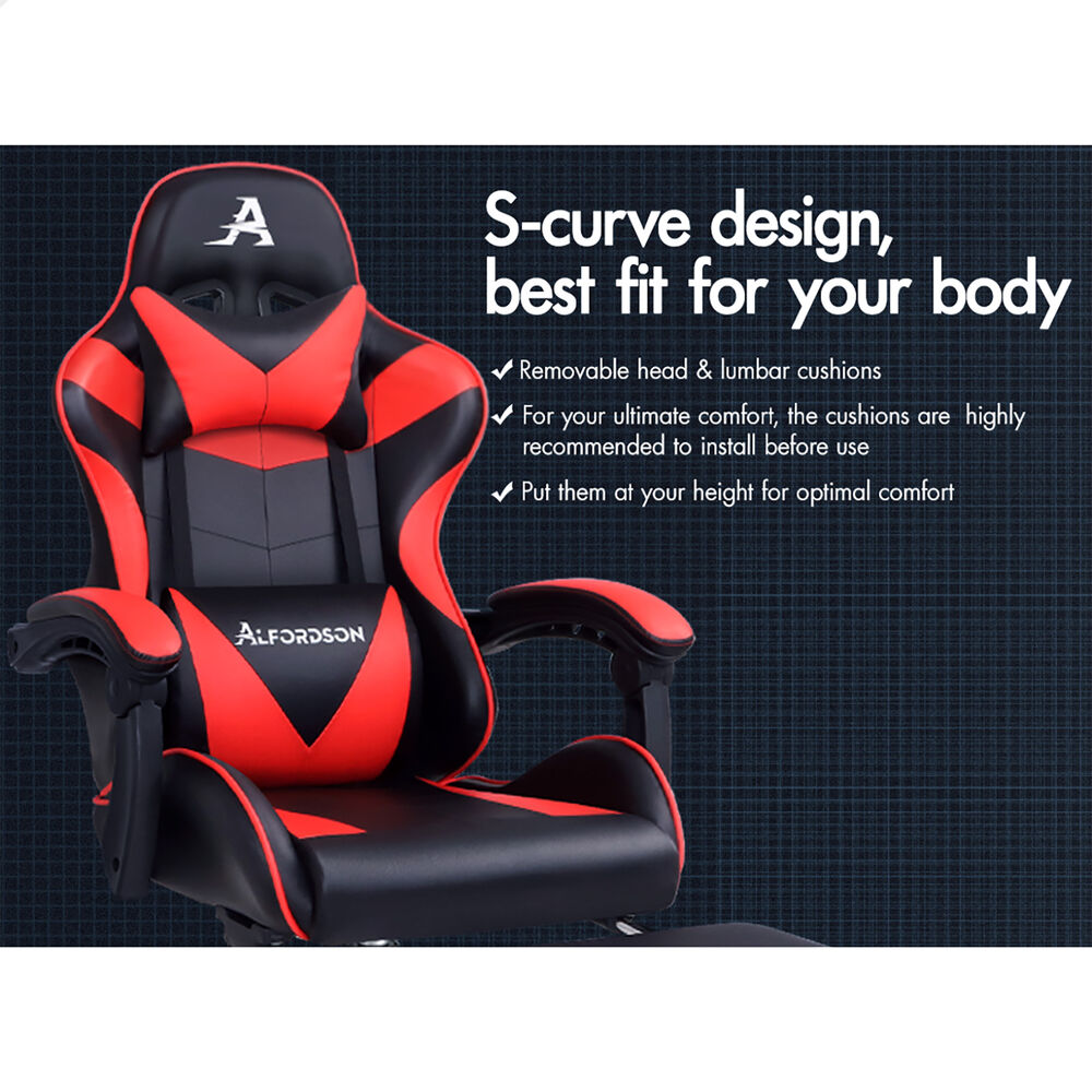 ALFORDSON Gaming Chair Office Executive Racing Footrest Seat PU Leather Red