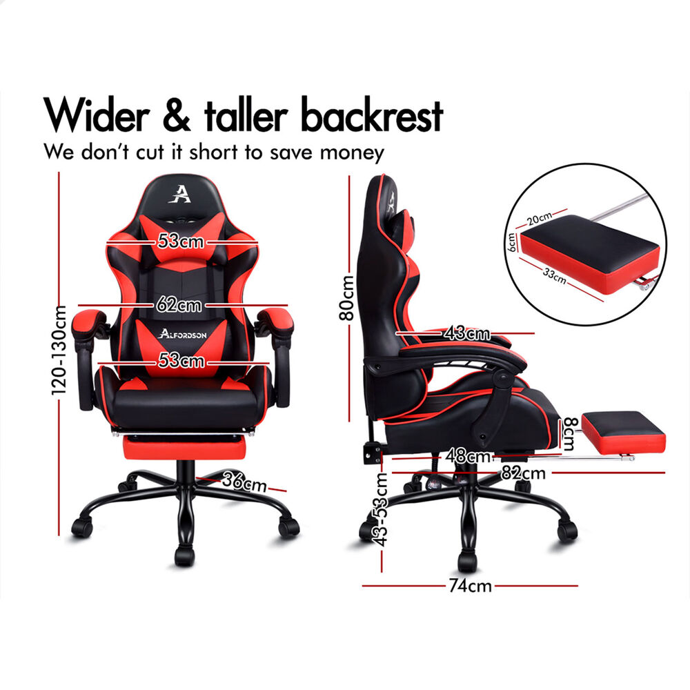 ALFORDSON Gaming Chair Office Executive Racing Footrest Seat PU Leather Red