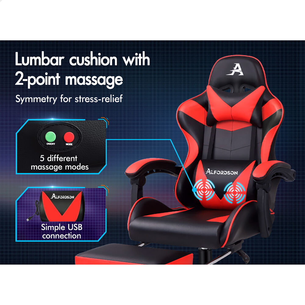 ALFORDSON Gaming Chair Office Executive Racing Footrest Seat PU Leather Red