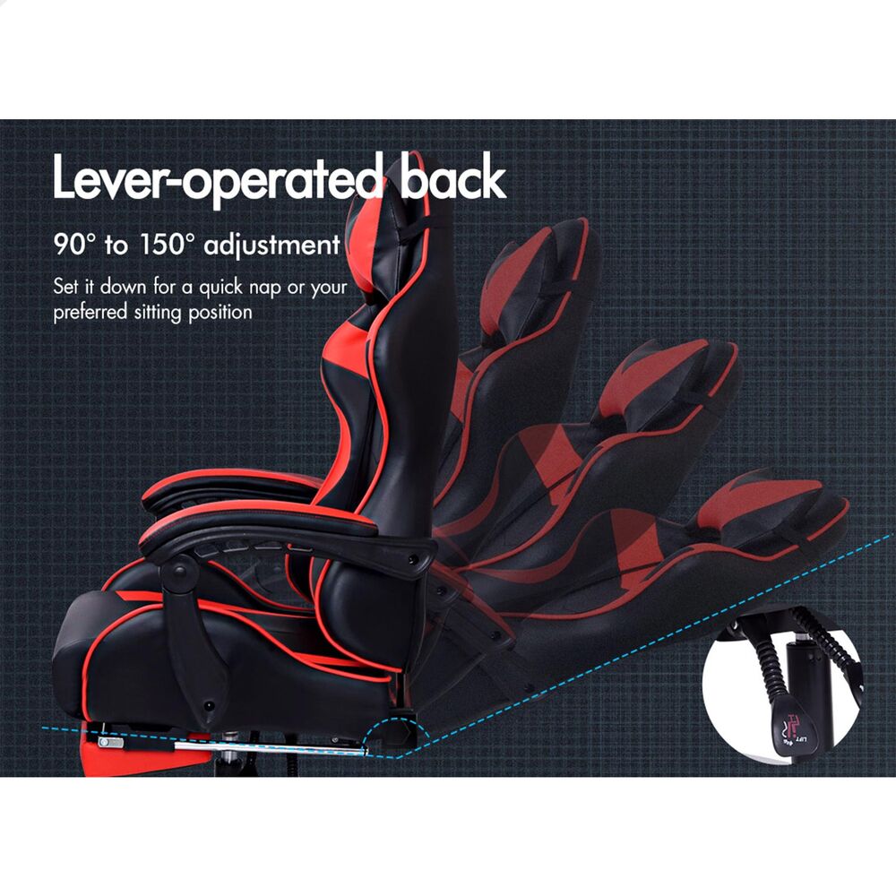 ALFORDSON Gaming Chair Office Executive Racing Footrest Seat PU Leather Red