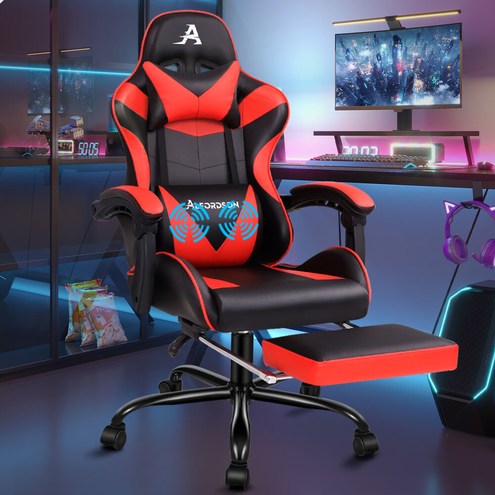 ALFORDSON Gaming Chair Office Executive Racing Footrest Seat PU Leather Red