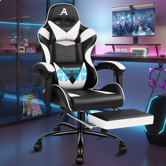 ALFORDSON Gaming Chair Office Executive Racing Footrest Seat PU Leather White