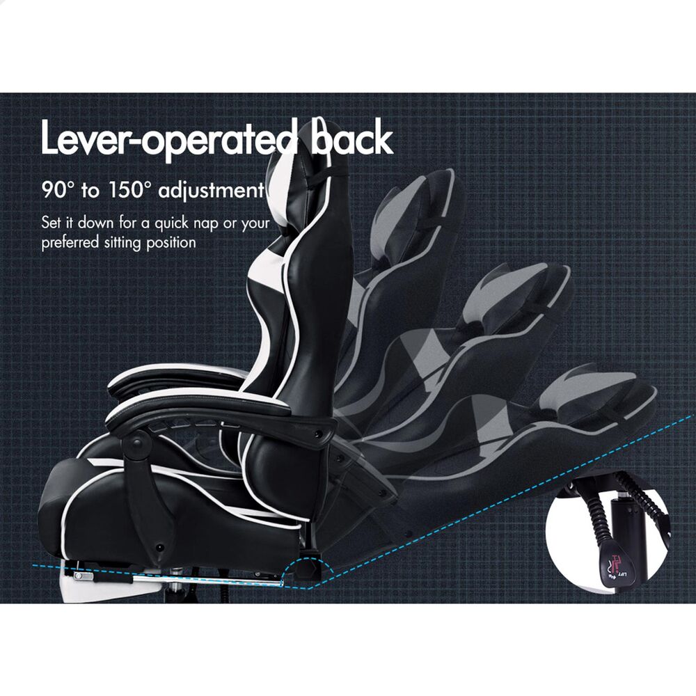 ALFORDSON Gaming Chair Office Executive Racing Footrest Seat PU Leather White