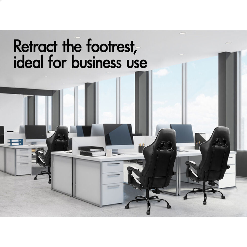 ALFORDSON Gaming Chair Office Executive Racing Footrest Seat PU Leather White