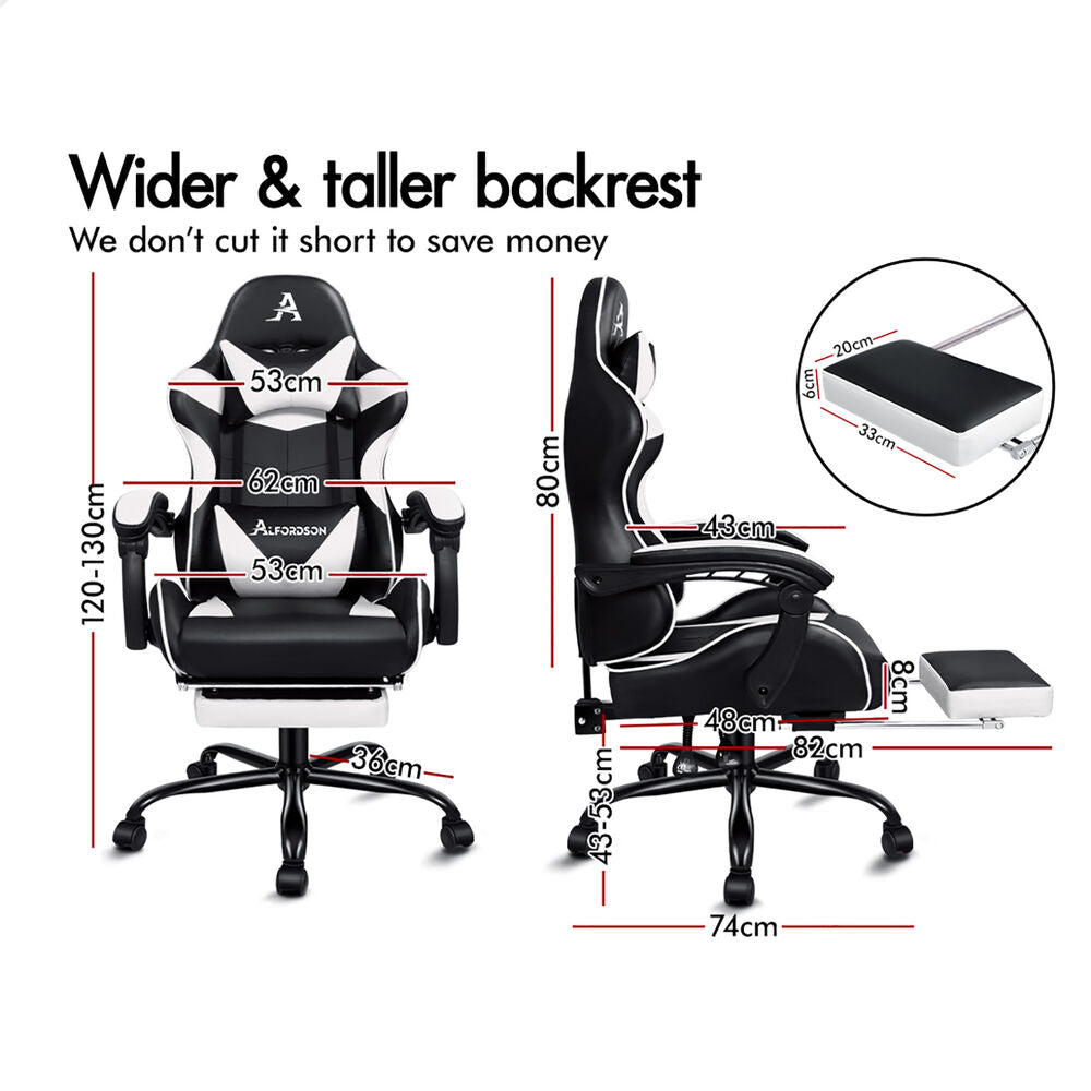 ALFORDSON Gaming Chair Office Executive Racing Footrest Seat PU Leather White