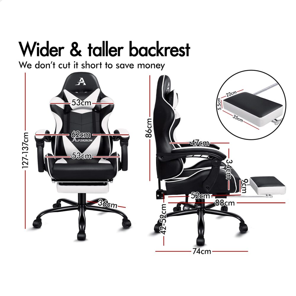 Alfordson Gaming Chair Office Executive Racing Footrest Seat PU Leather White