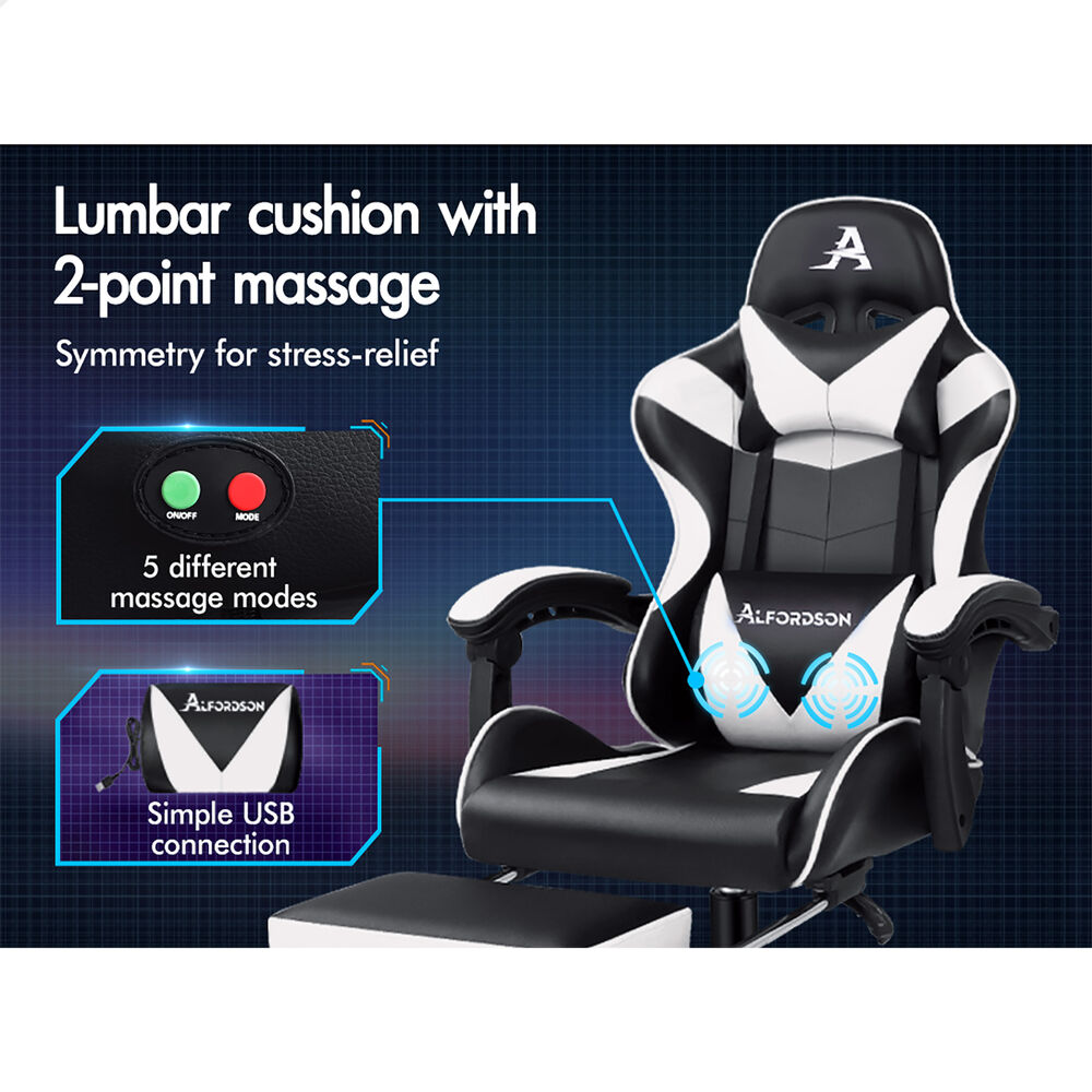 ALFORDSON Gaming Chair Office Executive Racing Footrest Seat PU Leather White