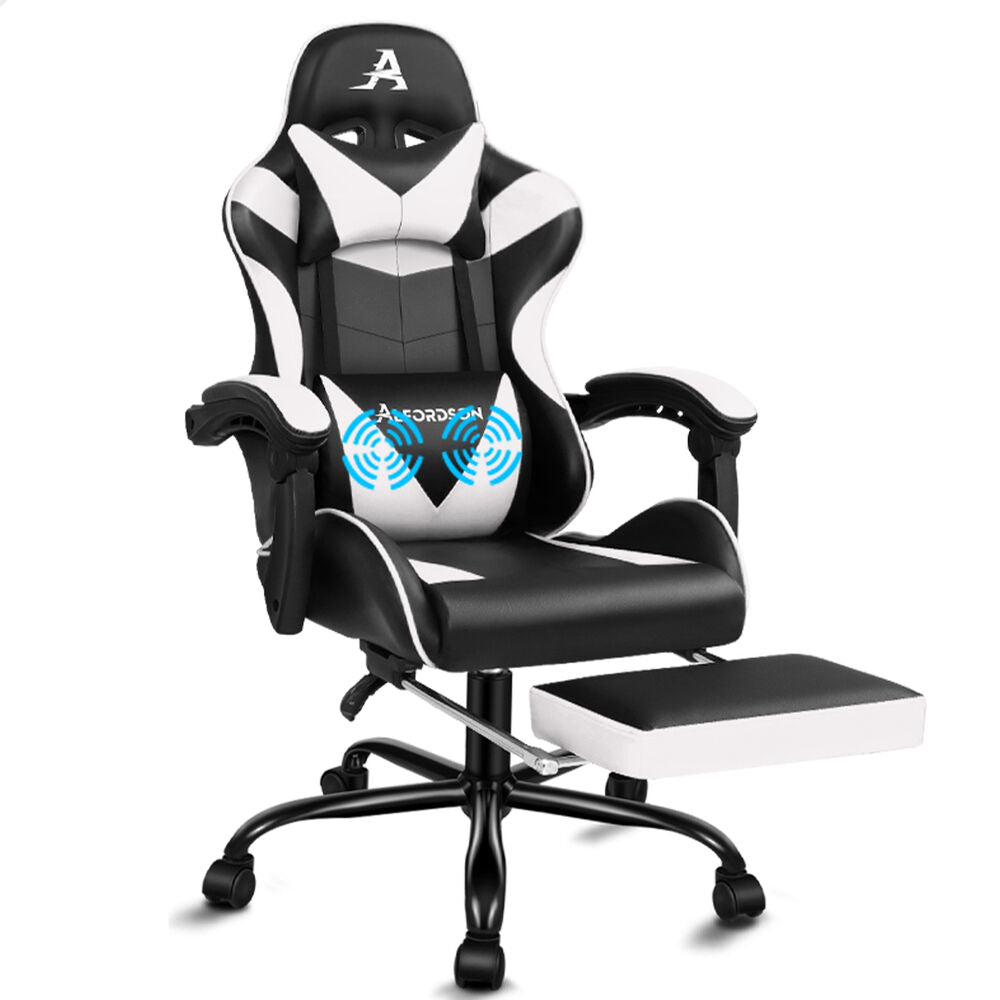 ALFORDSON Gaming Chair Office Executive Racing Footrest Seat PU Leather White