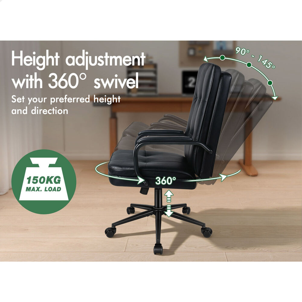 ALFORDSON Office Chair Ergonomic Executive Computer Work Seat PU Leather Black