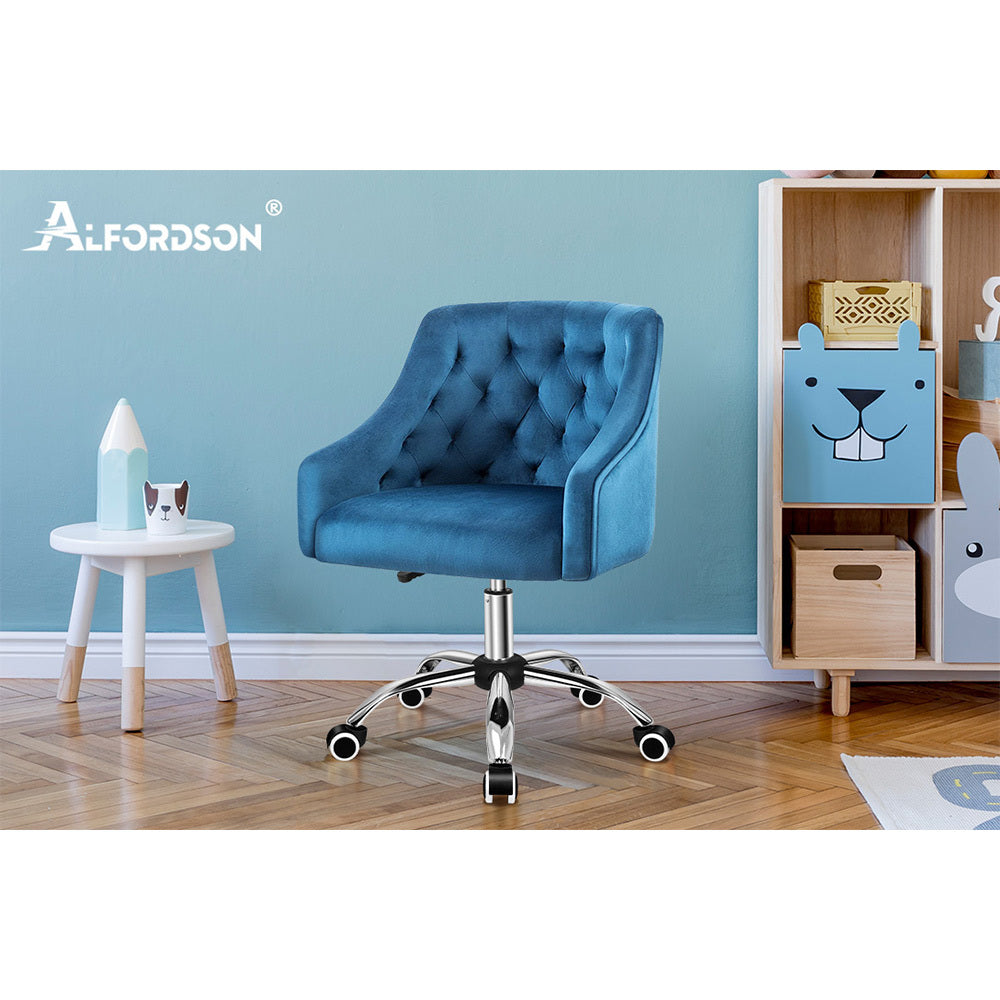 ALFORDSON Velvet Office Chair Computer Swivel Chairs Armchair Work Study Seat Blue Adult Kids