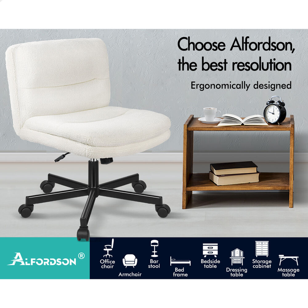 ALFORDSON Desk Chair Office Computer Armless Wide Seat Mid Back Boucle White