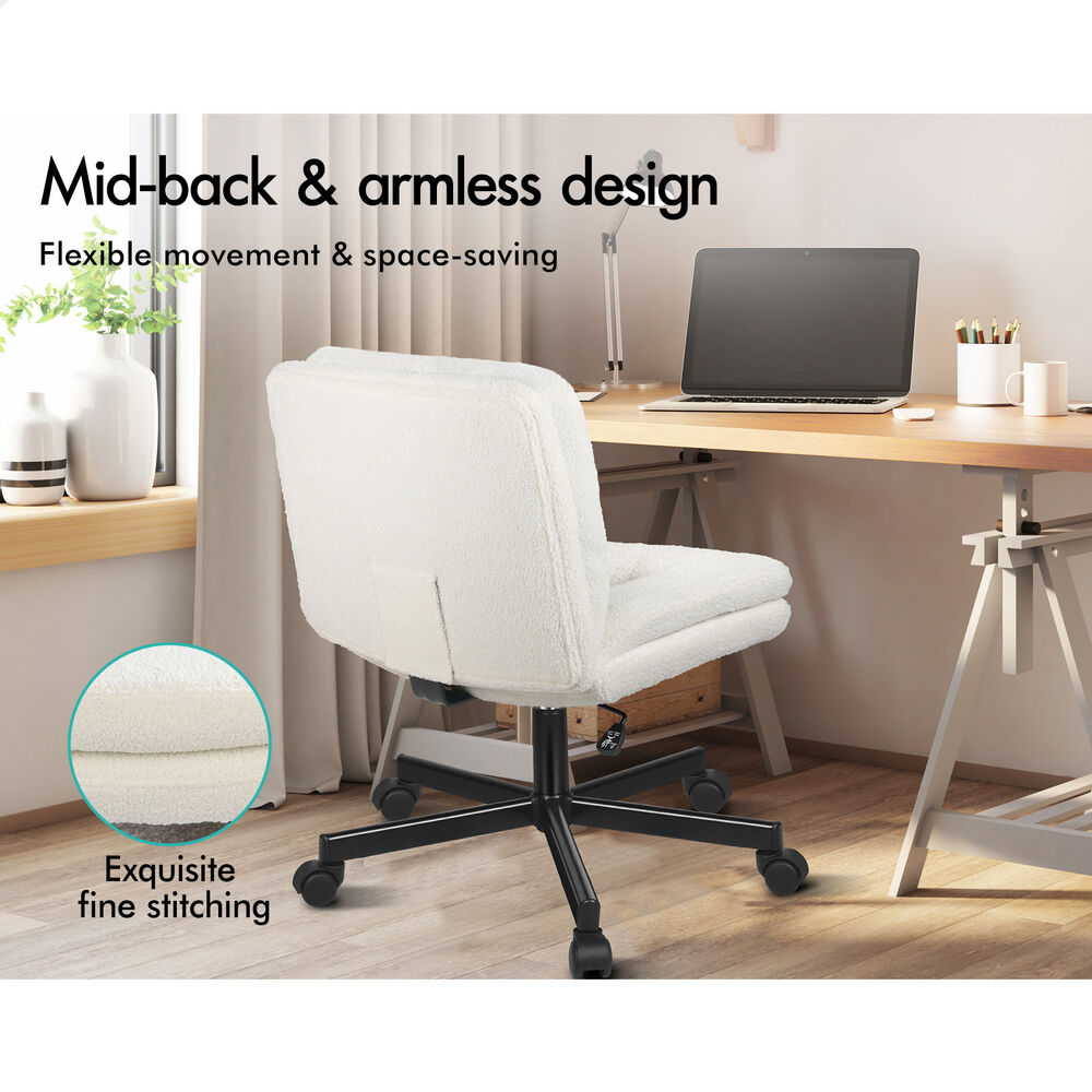 ALFORDSON Desk Chair Office Computer Armless Wide Seat Mid Back Boucle White