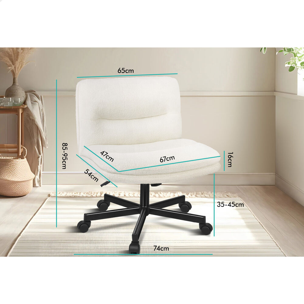 ALFORDSON Desk Chair Office Computer Armless Wide Seat Mid Back Boucle White