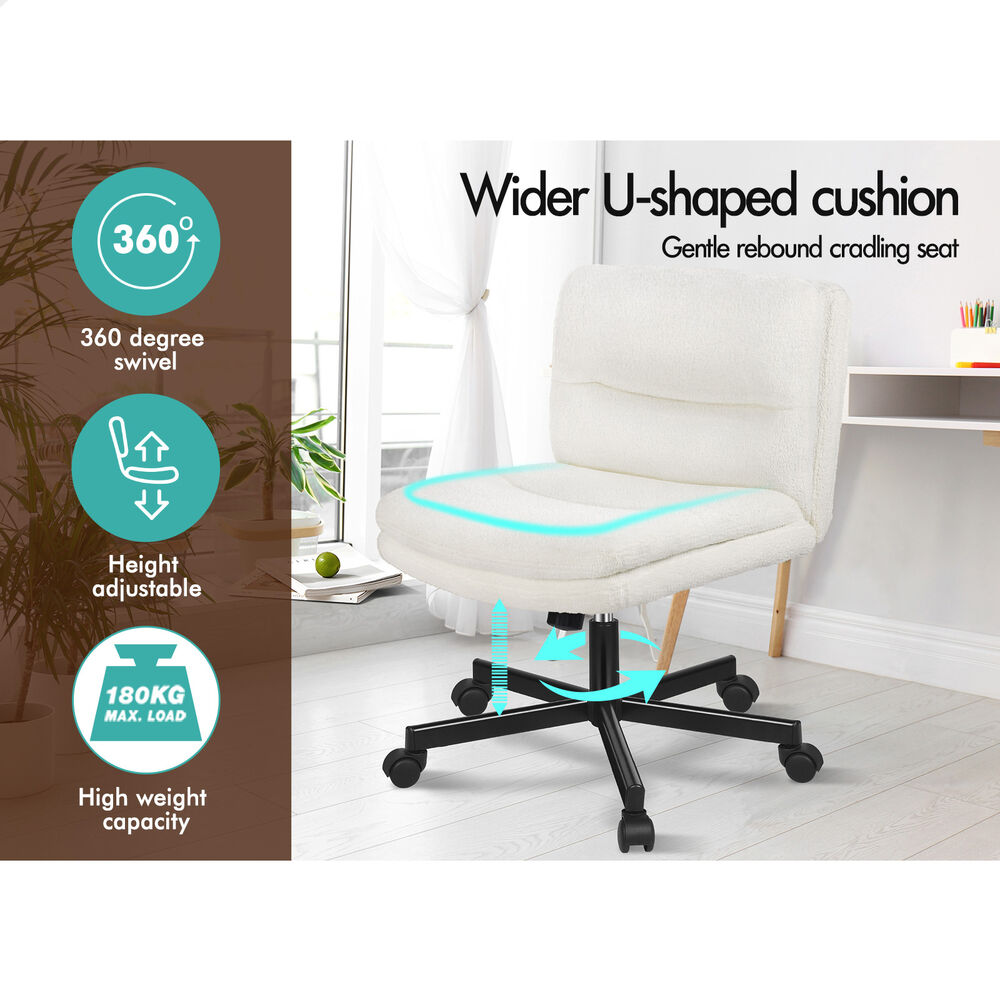 ALFORDSON Desk Chair Office Computer Armless Wide Seat Mid Back Boucle White