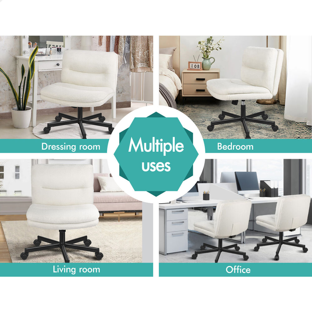 ALFORDSON Desk Chair Office Computer Armless Wide Seat Mid Back Boucle White