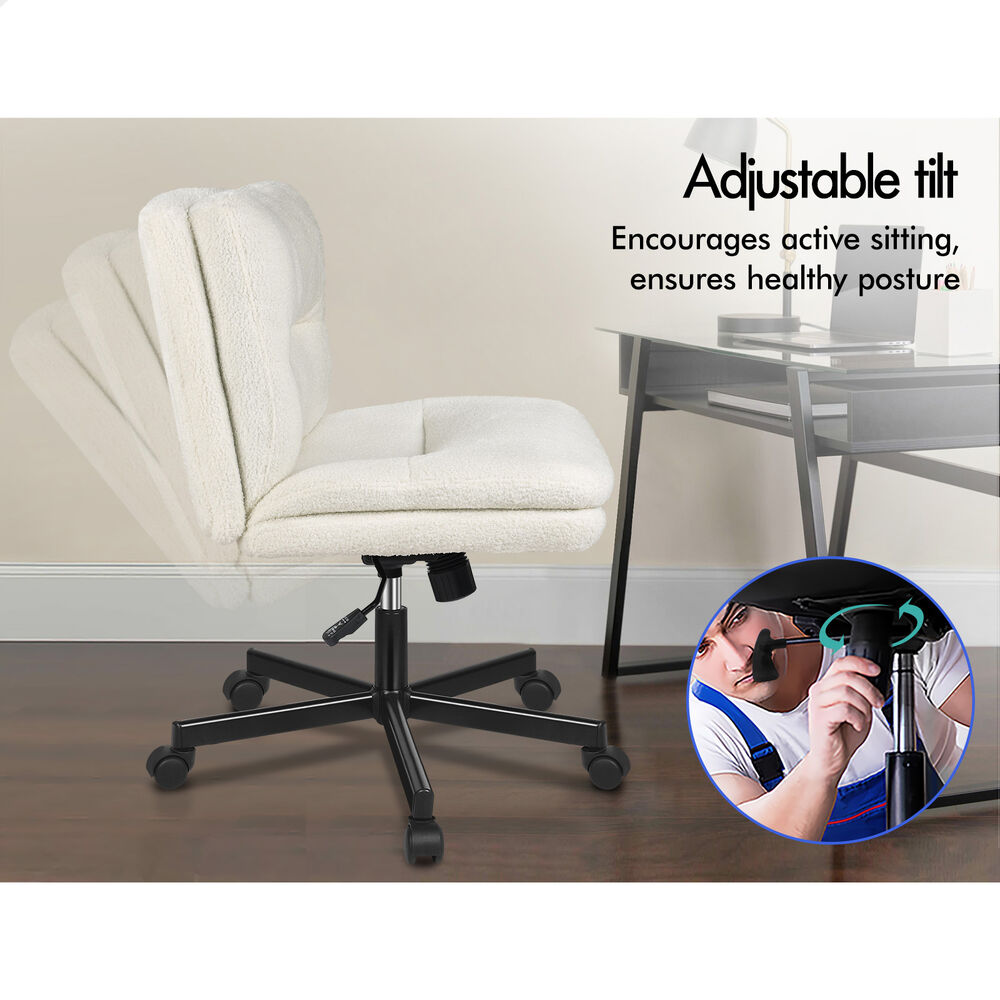ALFORDSON Desk Chair Office Computer Armless Wide Seat Mid Back Boucle White