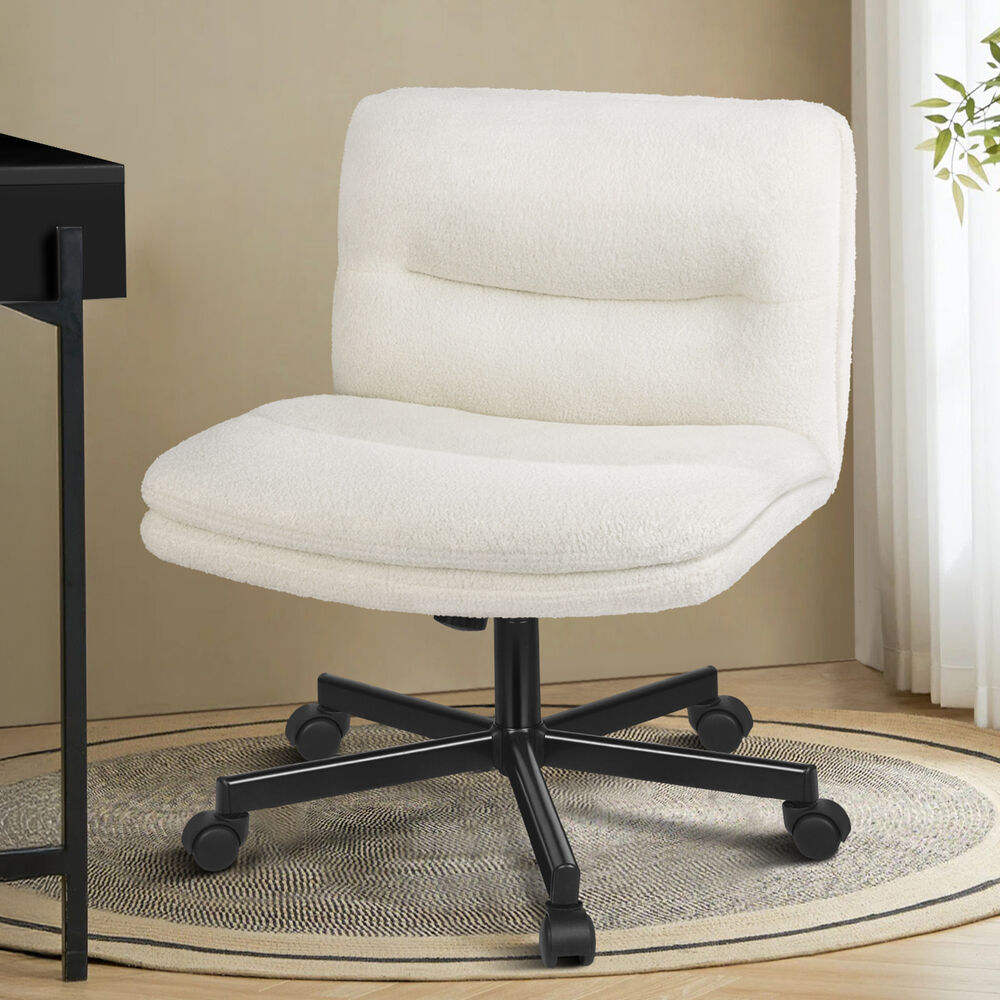 ALFORDSON Desk Chair Office Computer Armless Wide Seat Mid Back Boucle White