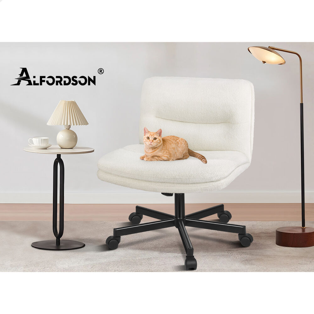 ALFORDSON Desk Chair Office Computer Armless Wide Seat Mid Back Boucle White