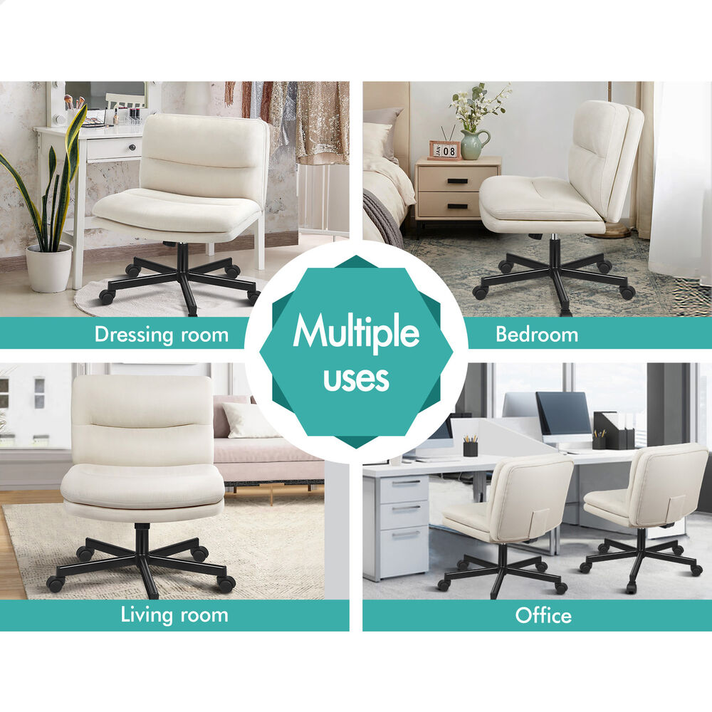 ALFORDSON Desk Chair Office Computer Armless Wide Seat Mid Back Fabric Beige