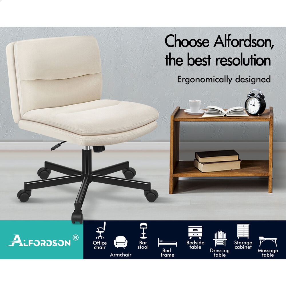 ALFORDSON Desk Chair Office Computer Armless Wide Seat Mid Back Fabric Beige