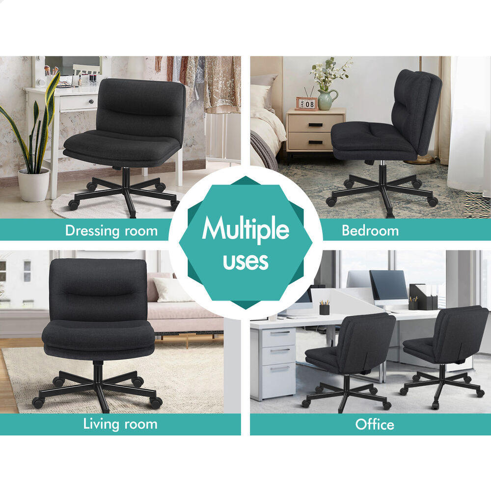 ALFORDSON Desk Chair Office Computer Armless Wide Seat Mid Back Fabric Black