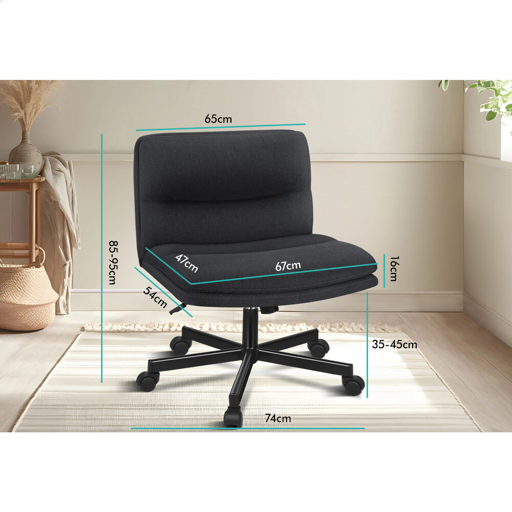 ALFORDSON Desk Chair Office Computer Armless Wide Seat Mid Back Fabric Black