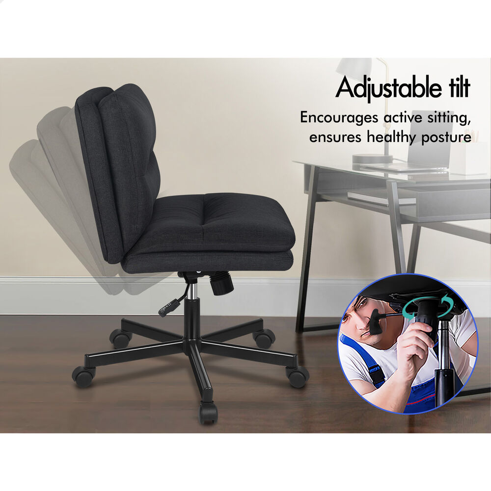 ALFORDSON Desk Chair Office Computer Armless Wide Seat Mid Back Fabric Black