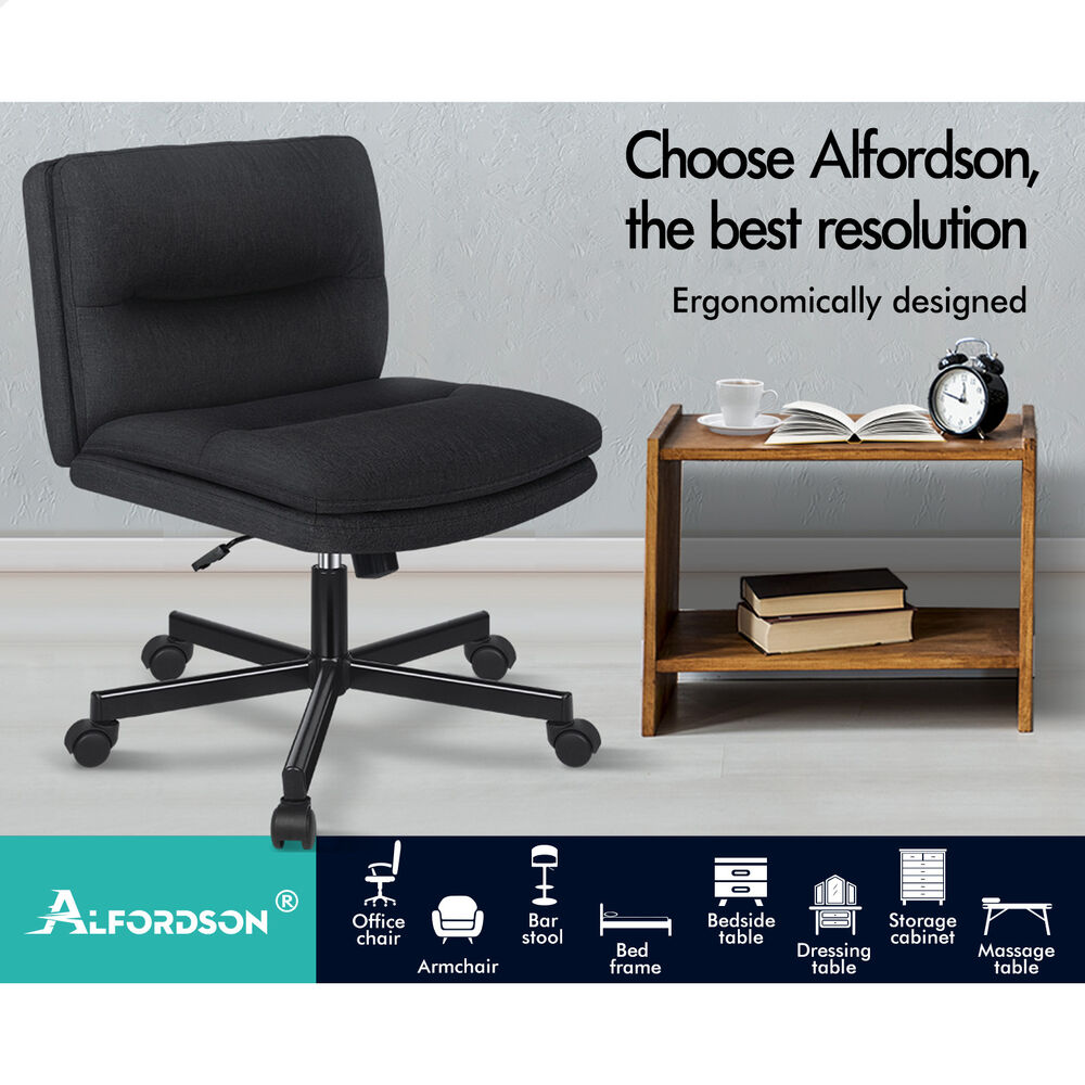 ALFORDSON Desk Chair Office Computer Armless Wide Seat Mid Back Fabric Black