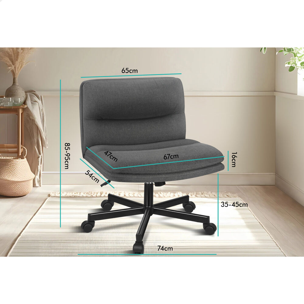 ALFORDSON Desk Chair Office Computer Armless Wide Seat Mid Back Fabric Grey