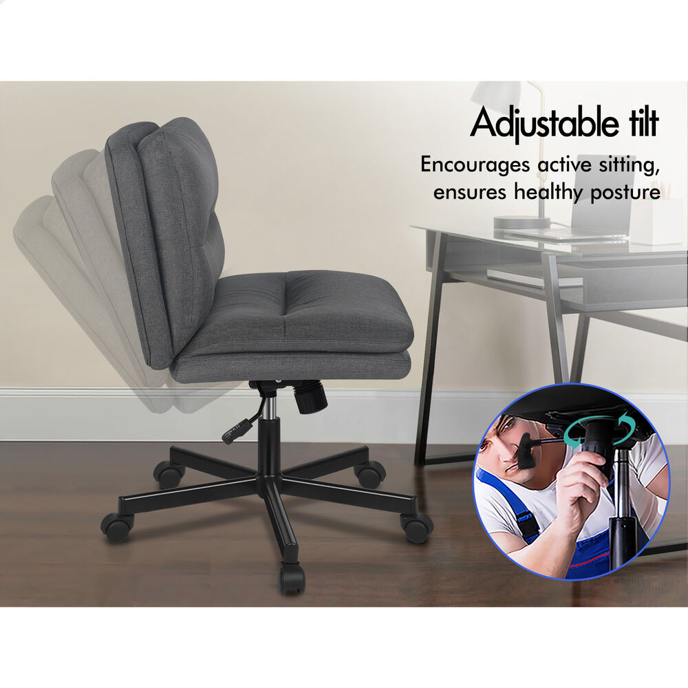 ALFORDSON Desk Chair Office Computer Armless Wide Seat Mid Back Fabric Grey