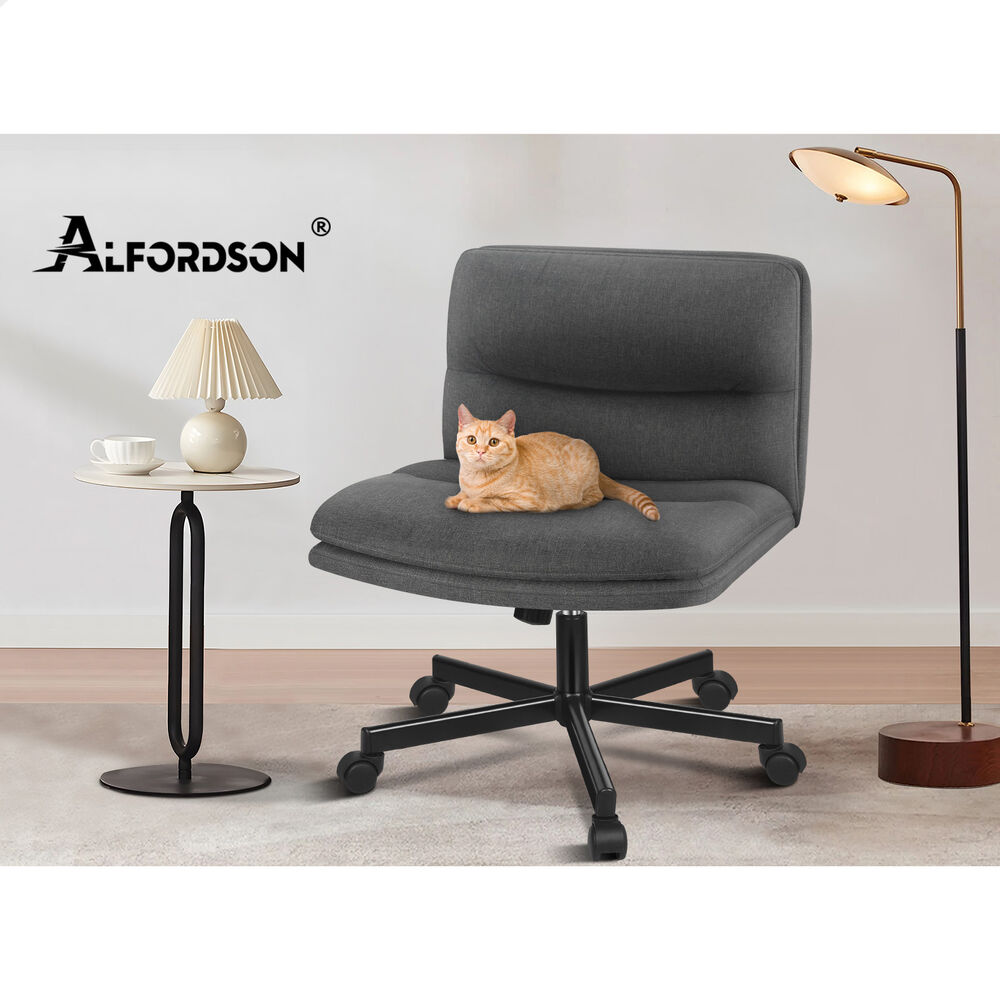 ALFORDSON Desk Chair Office Computer Armless Wide Seat Mid Back Fabric Grey