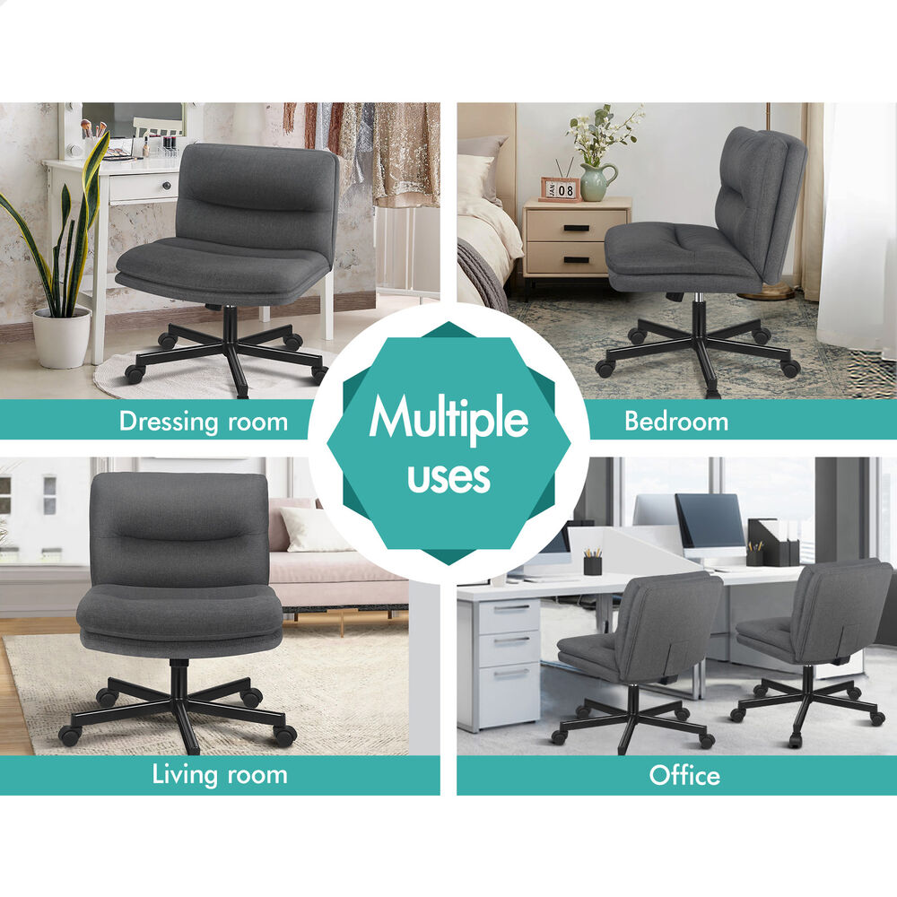 ALFORDSON Desk Chair Office Computer Armless Wide Seat Mid Back Fabric Grey