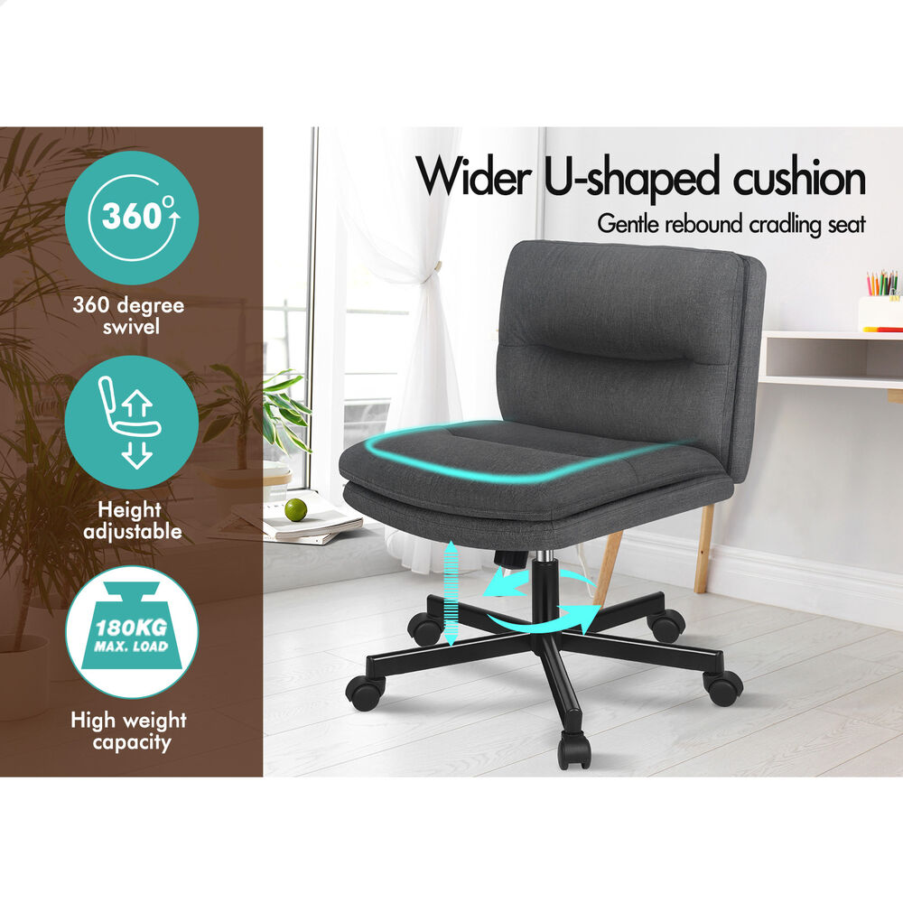 ALFORDSON Desk Chair Office Computer Armless Wide Seat Mid Back Fabric Grey