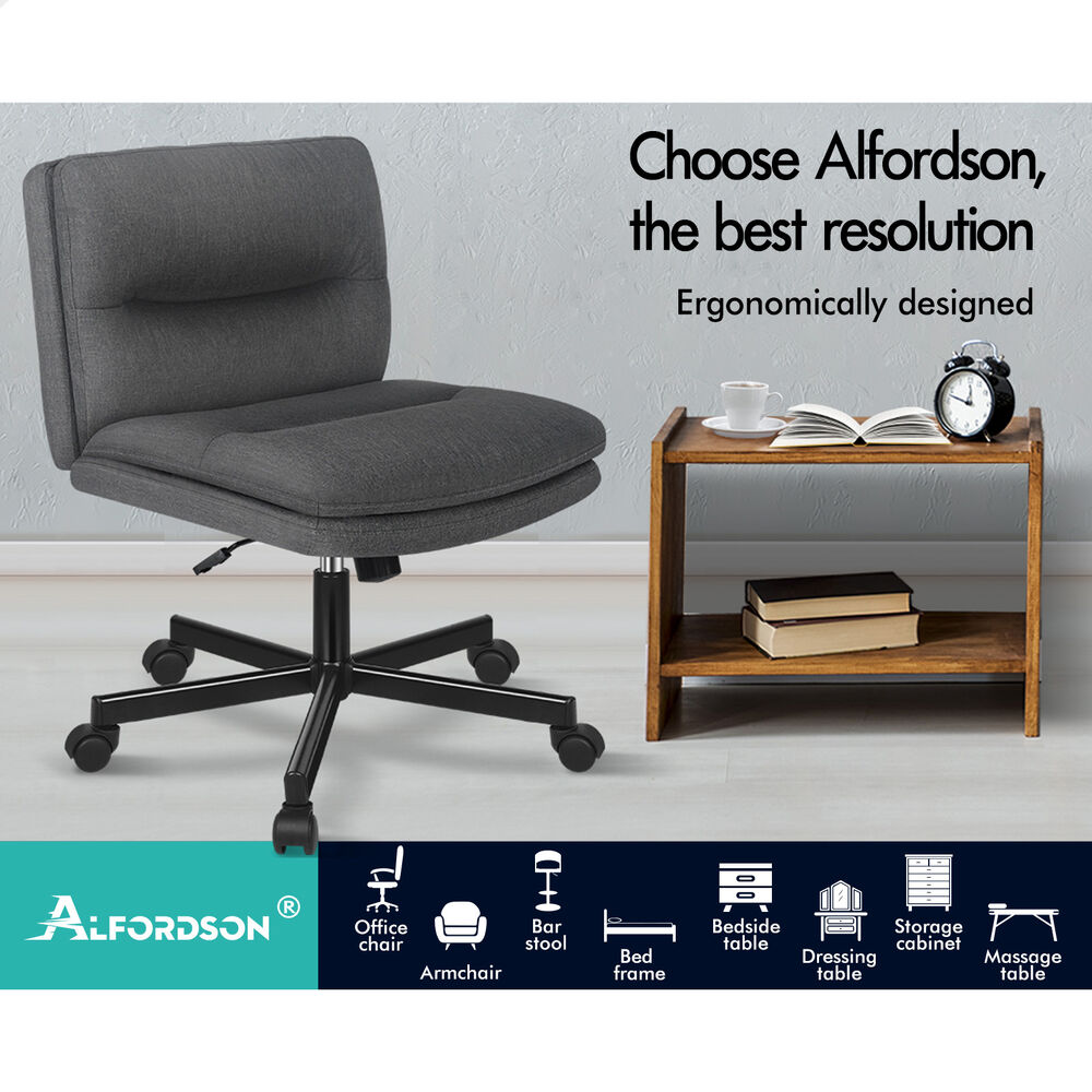 ALFORDSON Desk Chair Office Computer Armless Wide Seat Mid Back Fabric Grey