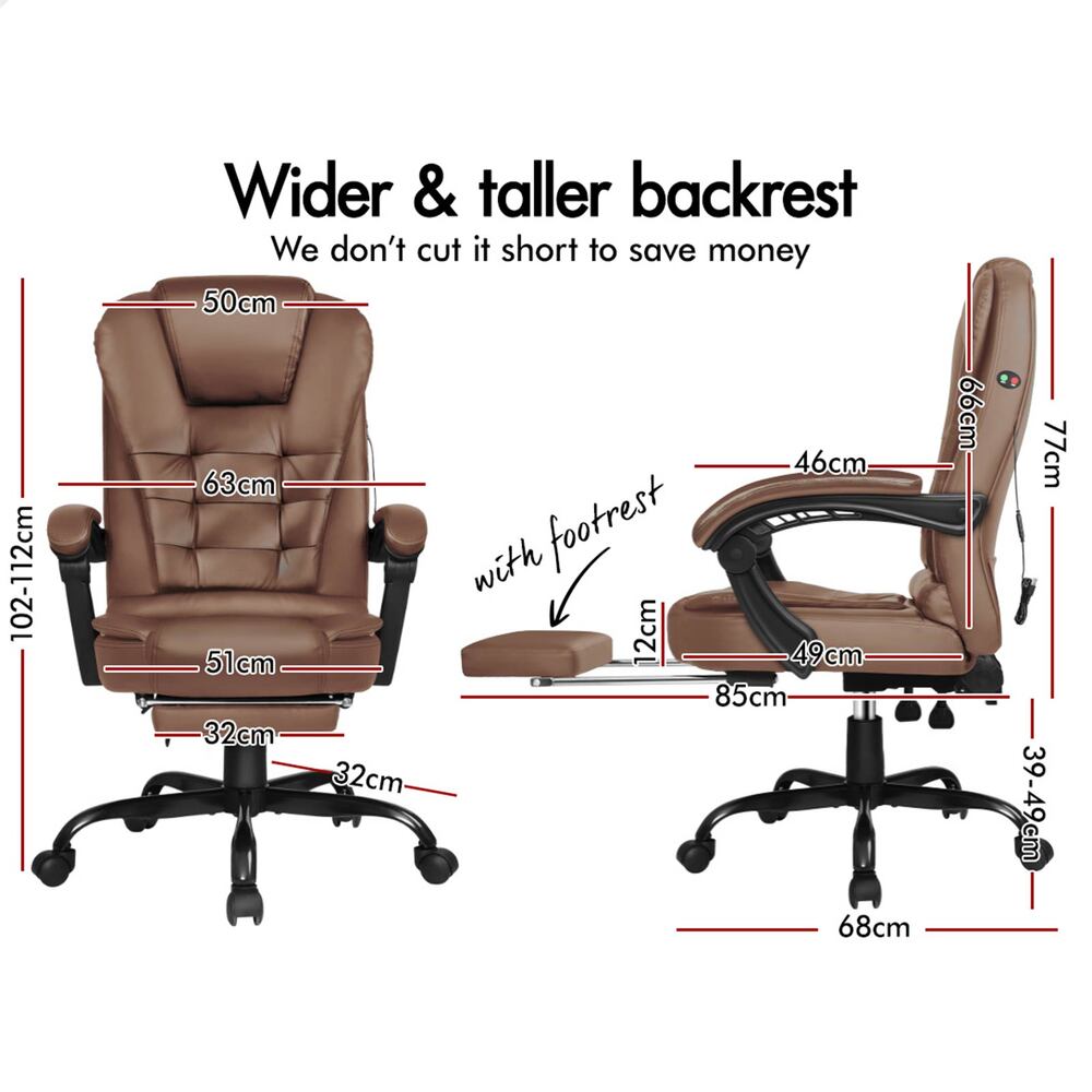 ALFORDSON Massage Office Chair Executive Gaming PU Leather Work Seat Brown