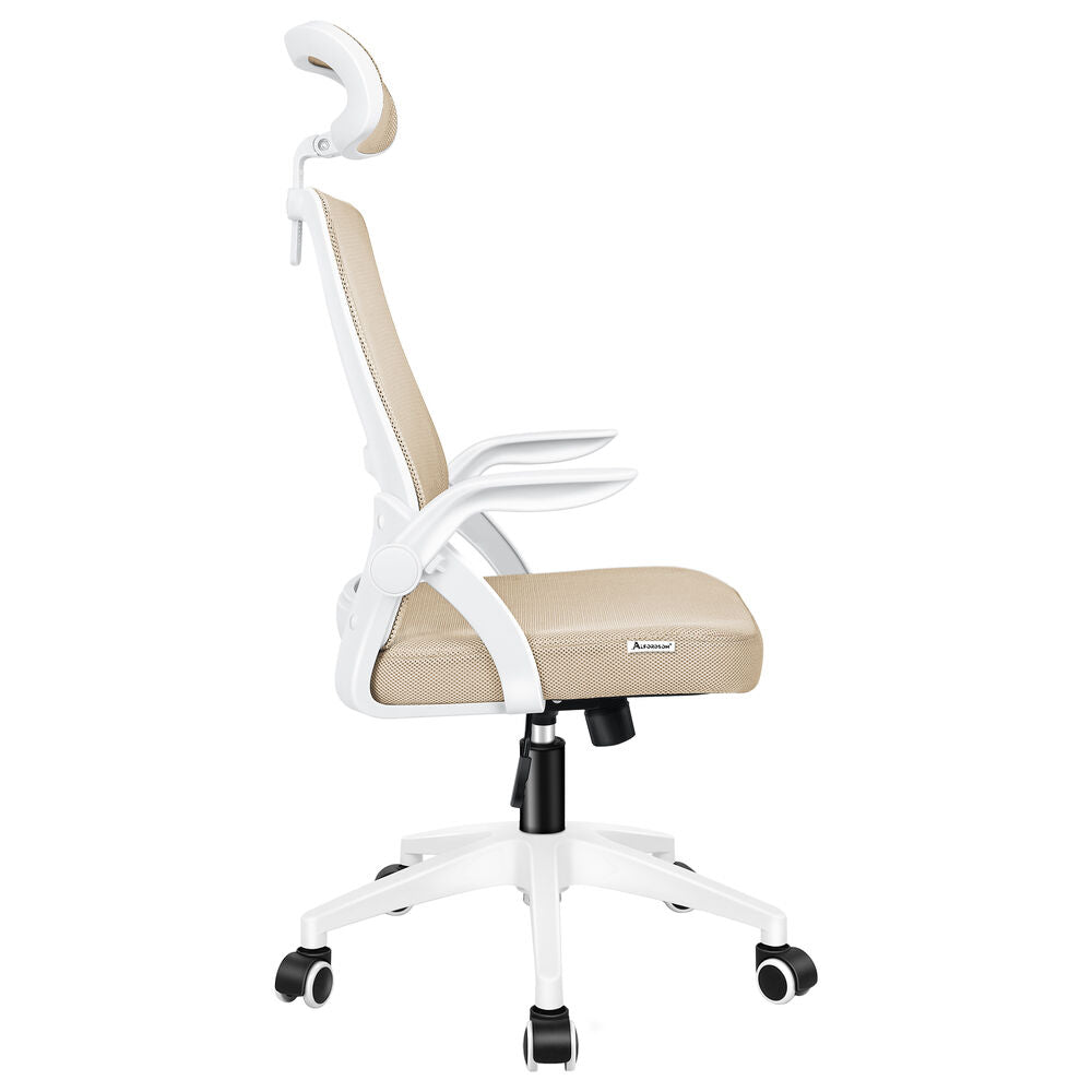 ALFORDSON Mesh Office Chair Executive Fabric Seat Tilt Gaming White & Beige
