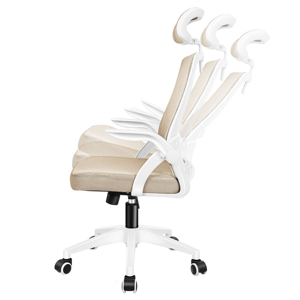 ALFORDSON Mesh Office Chair Executive Fabric Seat Tilt Gaming White & Beige