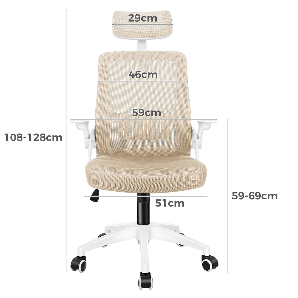 ALFORDSON Mesh Office Chair Executive Fabric Seat Tilt Gaming White & Beige