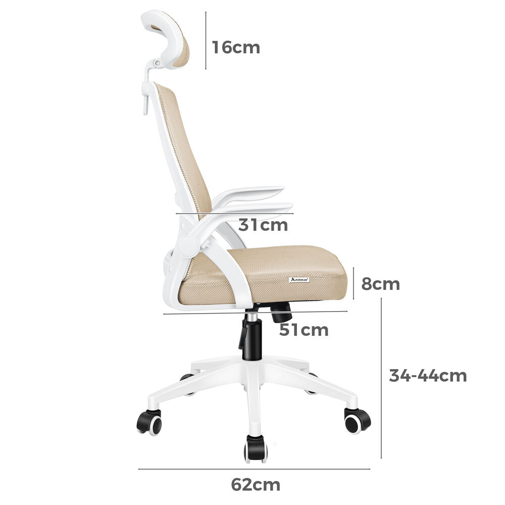 ALFORDSON Mesh Office Chair Executive Fabric Seat Tilt Gaming White & Beige