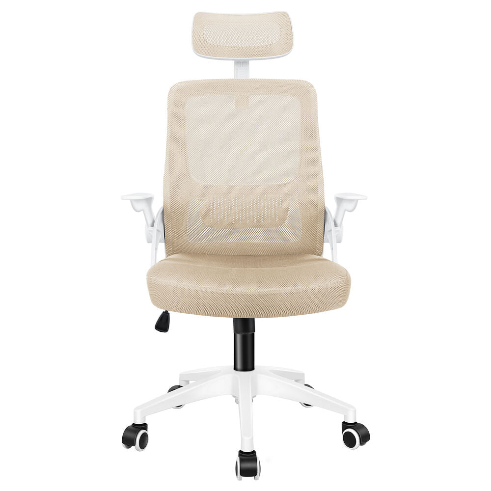 ALFORDSON Mesh Office Chair Executive Fabric Seat Tilt Gaming White & Beige