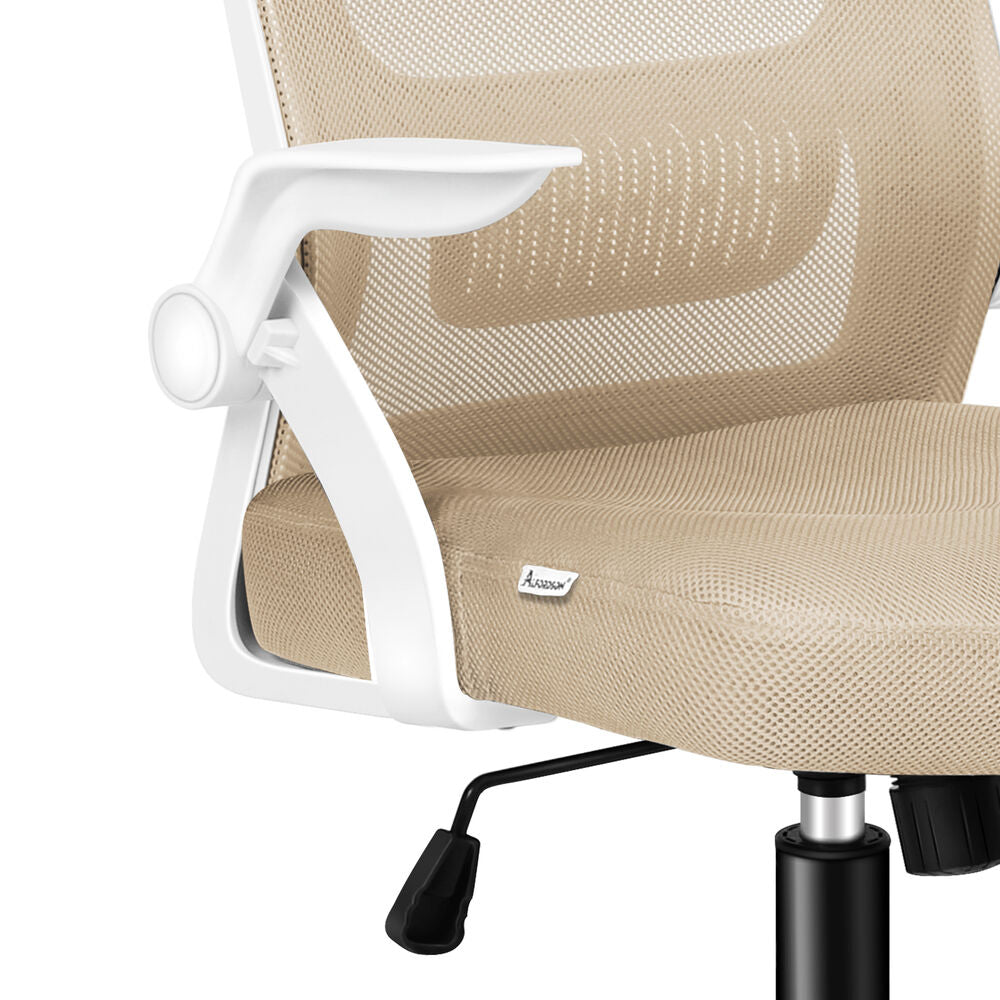 ALFORDSON Mesh Office Chair Executive Fabric Seat Tilt Gaming White & Beige