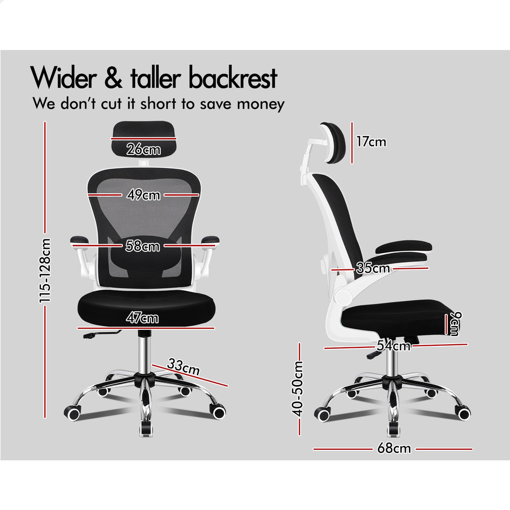 ALFORDSON Mesh Office Chair Executive Computer Gaming Fabric Seat Black White