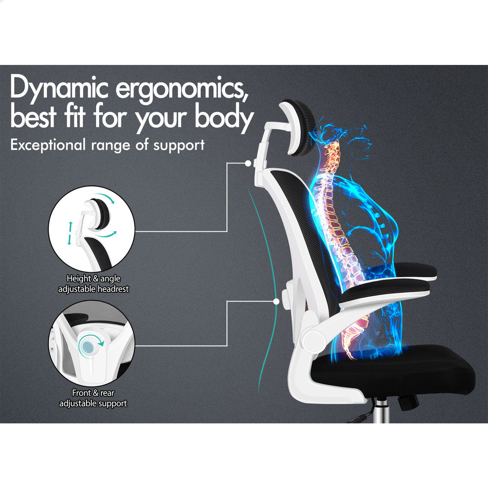 ALFORDSON Mesh Office Chair Executive Computer Gaming Fabric Seat Black White