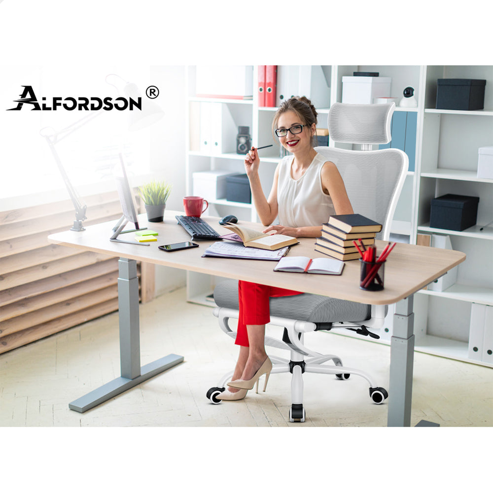 ALFORDSON Mesh Office Chair Ergonomic Executive Seat Grey White