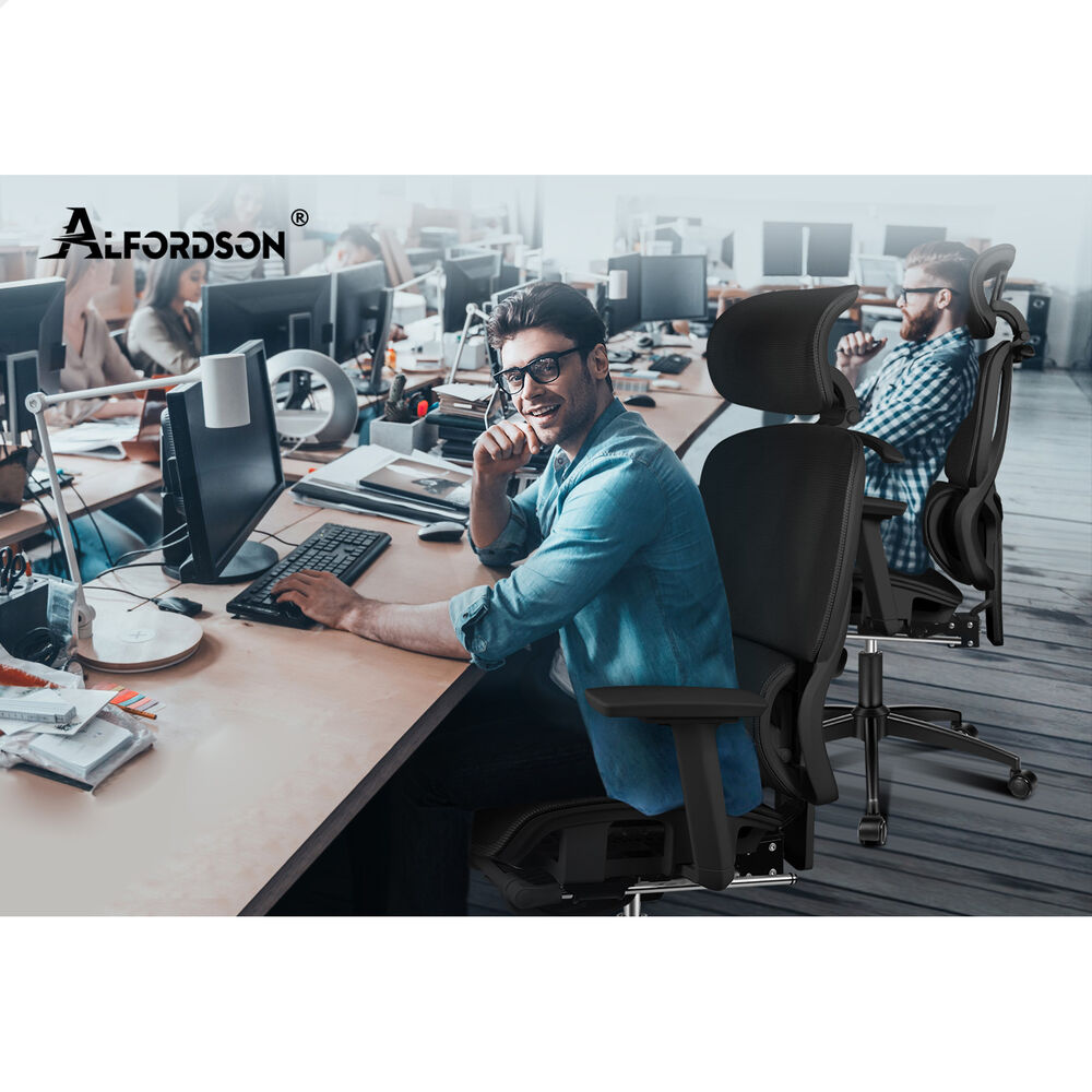 ALFORDSON Ergonomic Office Chair Mesh Seat Desk Computer Gaming All Black